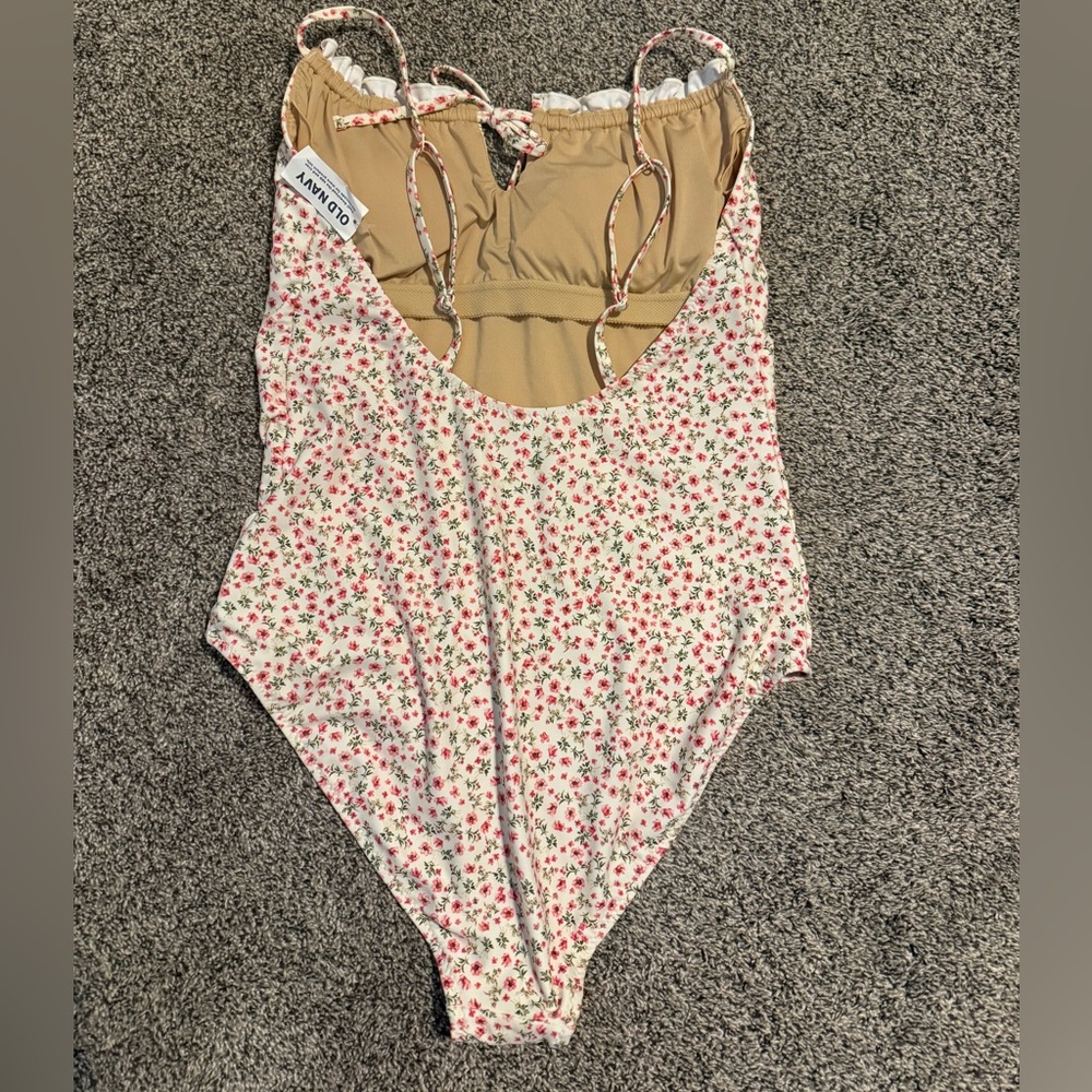 Old Navy White One-Piece Swimsuit with Pink Floral Print - Picture 3 of 4